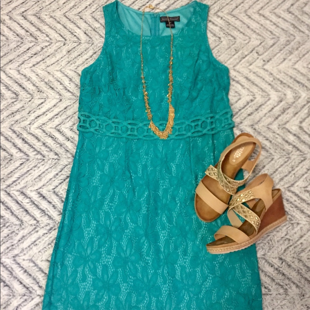 Teal Lace Knee Length Dress